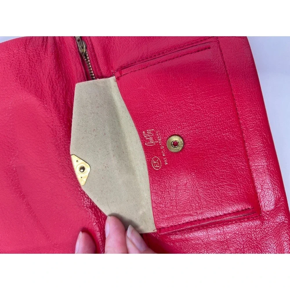 Vintage Enger Kress EK Grab Bag Red Leather Foldover Wallet Coin Purse